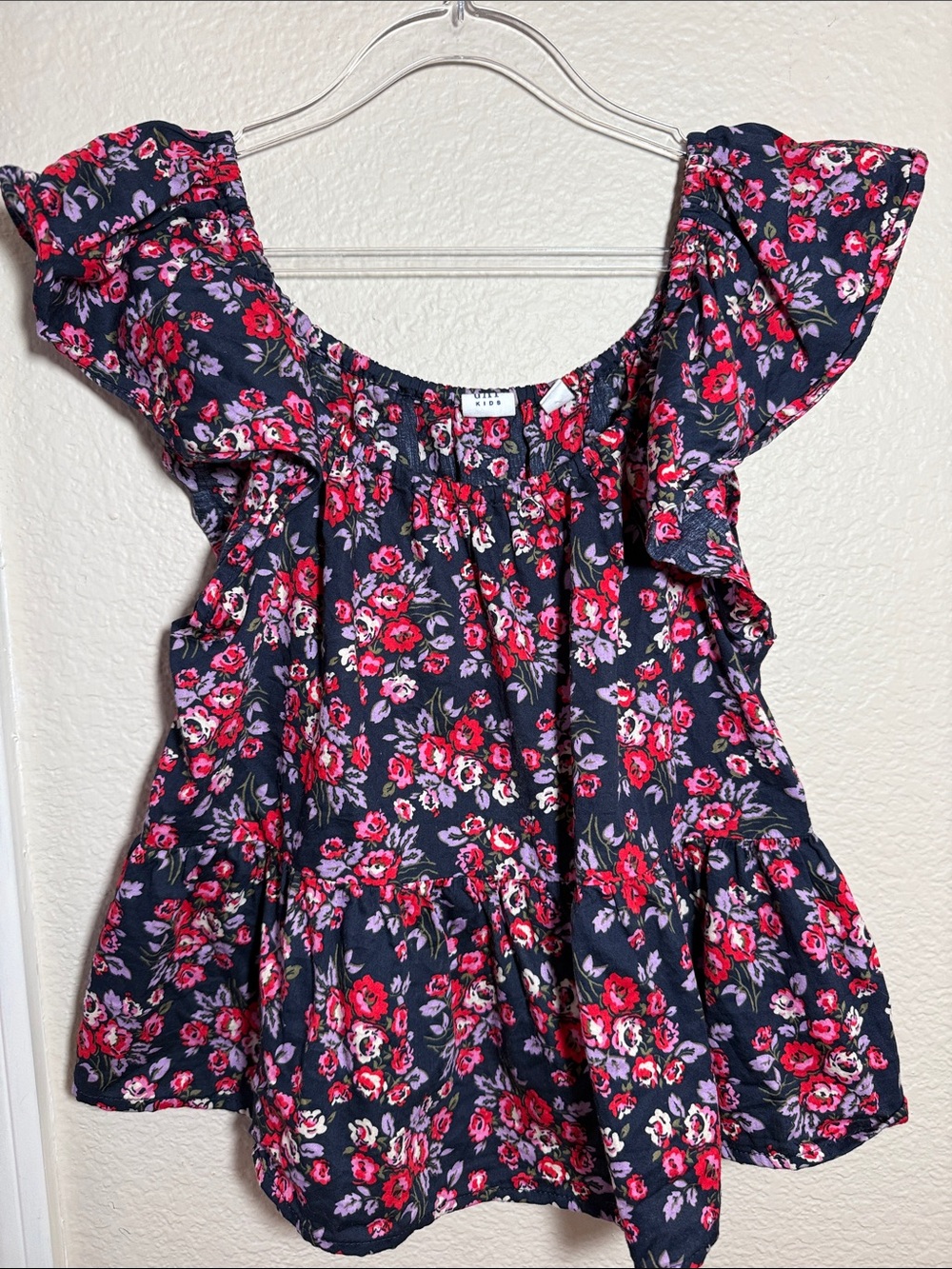 GAP Navy Floral Flutter Sleeve Tunic - Pink & Red Flowers